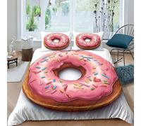 YXMPCZYY 3D Printing Donut Duvet Cover Sets Suitable for Children,Teenagers And Adults Soft Microfibre Dessert Duvet Cover Double（200x200cm） Bedding Set 3 Pcs with Pillow Cases