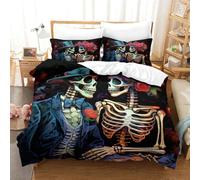 YXMPCZYY Gothic Duvet Cover Single（140x200cm） 3D Printing Skeleton Couple Duvet Cover Sets Soft Microfibre Bedding Set 3 Pcs with Pillow Cases,for Girls,Boys And Adults