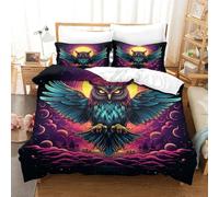 YXMPCZYY Owl Duvet Cover Sets 3D Printing Bird Duvet Cover Super King（260x220cm） Soft Microfibre Bedding Set 3 Pcs with Pillow Cases,Suitable for Girls,Boys And Adults