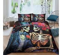 YXMPCZYY Skeleton Couple Duvet Cover Sets 3D Printing Gothic Duvet Cover Double（200x200cm） Soft Microfibre Bedding Set 3 Pcs with Pillow Cases,Suitable for Boys Girls And Adults