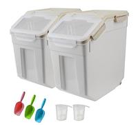 YXQ 25LB Large Flour Storage Container Bin ,2 Pack Airtight Plastic with Wheels Seal Locking Lid Dispenser Organizer Storage Bin with Measuring Cup & Scoop for Flour, Rice, Grain 50LBS Total