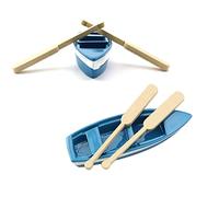 YXQ Lovely Miniature Blue Rowboat 2 Set Little Resin Boat Canoe Model with Oars for Miniature Cake Topper Decoration