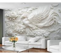 YXQAIED 3D Mural Photo Wallpaper Phoenix 350x256cm White Peony Backdrop Wall Interior Decor, 3D Roman Sculpture Wall Paper 3D for Bathroom Restaurant Hallway Decor (Not Peel and Stick)