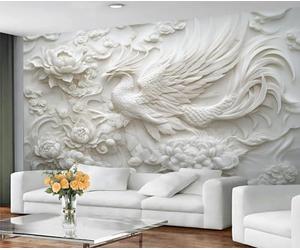 YXQAIED 3D Mural Photo Wallpaper Phoenix 350x256cm White Peony Backdrop Wall Interior Decor, 3D Roman Sculpture Wall Paper 3D for Bathroom Restaurant Hallway Decor (Not Peel and Stick)