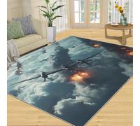 YXQAIED Airplane Rugs for Bedroom 90x120, Fighter Plane Area Rugs Living Room, Military War Printed Carpet, Anti Slip Stain Proof Washable Floor Mat - Home Decor