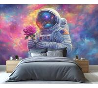 YXQAIED Astronaut Wallpaper, Pink Rose Bedroom Wall Paper, Not Self Adhesive Outer Space Wallpaper for Living Room, Cosmic Galaxies 3D Large Mural & Home Decor Poster, 200x140cm