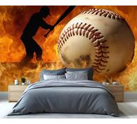 YXQAIED Baseball Wallpaper 390x260cm, Athlete Bedroom Wallpaper, American Baseball Photo Wallpapers, Flame Sports Wall Murals for Living Room Poster Decor (Not Peel and Stick)