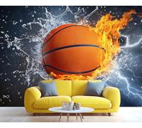 YXQAIED Basketball Wallpaper, Football Bedroom Wall Paper, Not Self Adhesive Children's Sports Wallpaper for Living Room, Flaming Basketball Apartment Wall Murals & Room Decor, 366x254cm