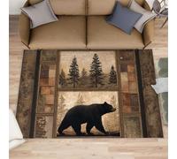 YXQAIED Bear Cabin Runners Rugs, 60x110cm, Rustic Pine Tree Hallway Carpet, Wooden Farmhouse Lodge Rug, Low Pile Easy-Washing Rugs for Kitchen Dining Room