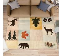 YXQAIED Bear Deer Rug for Kids Room, Rustic Woodland Rug 60x110cm, Maple Leaf Pine Cone Runner Rugs for Hallway, Washable & Non Slip & Entryway Small Carpet for Home Decor