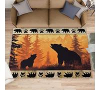 YXQAIED Bear Silhouette Rug 80x150 Area Rug, Sunset Forest Cabin Rugs for Living Room Rustic Mountain Bedroom Rug, Washable Entryway Carpet & Home Decor, Non Slip & Low Pile
