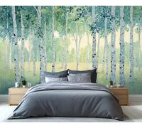 YXQAIED Birch Trees Wallpaper, Green Forest Wallpaper for Living Room, Forest Bedroom Wall Paper, Not Self Adhesive Vintage 3D Large Mural & Home Decor Poster, 366x254cm
