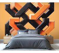 YXQAIED Black and Burnt Orange Wallpaper, Modern Geometric Bedroom Wallpaper, Colorful Geometric 3D Wall Murals for Living Room, Home Decor & Not Self-Adhesive Wallpaper