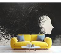 YXQAIED Black and White Wallpaper, Woman Wallpaper for Bedroom, Black Hair Photo Wallpapers, Long-Haired Woman Large Mural for Living Room, 300x210cm (Not Peel and Stick)