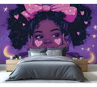 YXQAIED Black Girls Wallpaper, African Americans Bedroom Wall Paper, Not Self Adhesive Cute Girl Wallpaper for Living Room, Cartoon Graffiti Photo 3D Wall Murals & Room Decor, 300x210cm