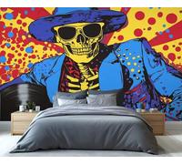 YXQAIED Black Record Wallpaper, Street Music Bedroom Wall Paper, Not Self Adhesive Gothic Wallpaper for Living Room, Skull 3D Large Mural & Home Decor Poster, 400x280cm