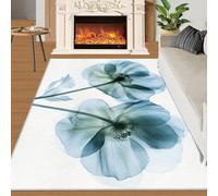YXQAIED Blue Flowers Rug & Home Decor - Washable Rug 60x90cm, Floral Rugs for Entryway Bedroom - Non Slip Soft Indoor Door Mat - Transparent Flowers Area Rug & Girls Room Decor