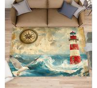 YXQAIED Blue Ocean Rug Runners for Hallways, Lighthouse Runner Rug for Hall Kitchen Compass Bedroom Door Mats Indoor Floor Decor 60x110 cm, Non Slip Washable