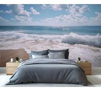 YXQAIED Blue Ocean Wallpaper, Beach Coastline Wallpaper for Living Room White Clouds Bedroom Wallpapers, Sky 3D Photo Murals for Kitchen Decor, 350x256cm (Not Peel and Stick)