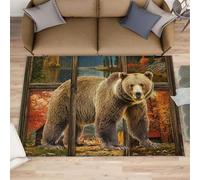 YXQAIED Brown Bear Area Rugs for Living Room - 160 x 230 cm Rustic Farmhouse Lodge Floor Carpet, Bear Cabin Rug for Bedroom, Washable & Non Slip & Soft Carpet for Home Decor
