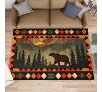YXQAIED Brown Bear Rugs Living Room Vintage Pine Tree Large Area Rug 140x200cm Boho Geometry Washable Rugs for Bedroom Kitchen Office Dining Room Large Carpet