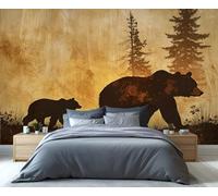 YXQAIED Brown Bear Wallpaper, Animal Wallpaper for Bedroom Forest Living Room Wallpapers, Bear Silhouette 3D Photo Murals for Kitchen Decor, 366x254cm (Not Peel and Stick)