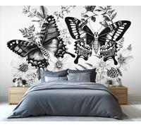 YXQAIED Butterfly Wallpaper, Black Insect Wallpaper for Living Room Ink Flowers Bedroom Wallpapers, Gothic 3D Photo Murals for Hotel Apartments, 260x175cm (Not Peel and Stick)