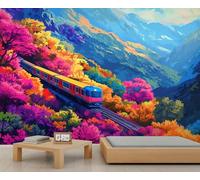 YXQAIED Cartoon Train Wallpaper, Autumn Scenery Bedroom Wallpaper, Natural Landscape Wall Paper for Living Room, Not Self-Adhesive Photo 3D Wall Murals & Home Decor