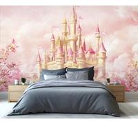 YXQAIED Castle Wallpaper 350x256cm, Cartoon Bedroom Wallpaper, Pink Floral Photo Wallpapers, Romantic Pink Wall Murals for Living Room Poster Decor (Not Peel and Stick)
