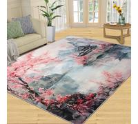 YXQAIED Cherry Blossom Indoor Carpet, 60x90cm, Nature Landscape Area Rugs, Traditional Oriental Printed Carpet, Cozy Low Pile Shed Resistant Washable Rugs for Sofa Living Room