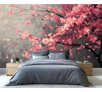 YXQAIED Cherry Blossom Wallpaper, Pink Floral Wallpaper for Living Room, Village Retro Bedroom Wall Paper, Not Self Adhesive Abstract Gray 3D Large Mural & Home Decor Poster, 400x280cm