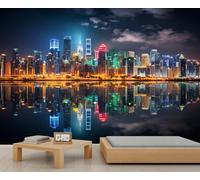 YXQAIED City Silhouette Wallpaper, City Night Scene Removable Wallpaper, Skyscraper Skyline Wall Mural for Living Room Kids Bedroom Backdrop Wall Decor, 400x280cm