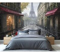 YXQAIED City Street Scene Wallpaper, Red Umbrella Wallpaper for Living Room, Eiffel Tower Bedroom Wall Paper, Not Self Adhesive Paris Streets 3D Large Mural & Home Decor Poster, 366x254cm
