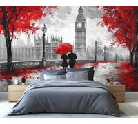YXQAIED City Street Wallpaper, London Big Ben Wallpapers for Living Room, Not Self Adhesive Couple’S Back Bedroom Wallpaper, Red Tree Photo 3D Wall Murals & Room Decor, 390x260cm
