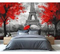 YXQAIED City Street Wallpaper, Red Tree Wallpaper for Bedroom Eiffel Tower Living Room Wallpapers, Paris City 3D Photo Murals for Hotel Apartments, 300x210cm (Not Peel and Stick)