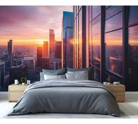 YXQAIED City Wallpaper, Sunset Landscape Wallpaper for Living Room, High-Rise Bedroom Wall Paper, Not Self Adhesive City Skyline 3D Large Mural & Home Decor Poster, 366x254cm