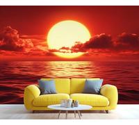YXQAIED Clouds Wallpaper, Red Sun Wallpaper for Living Room, Ocean Custom Wallpapers, Landscape 3D Wall Murals for Bedroom, 350x256cm (Not Peel and Stick)
