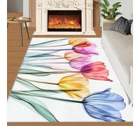 YXQAIED Colored Tulip Rug & Home Decor - Washable Rug 60x90cm, Floral Rugs for Entryway Bedroom - Non Slip Soft Indoor Door Mat - Transparent Flowers Area Rug & Girls Room Decor