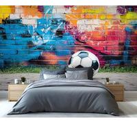 YXQAIED Colorful Graffiti Wallpaper, Brick Wall Wallpaper for Living Room & Home Decor, Sports Soccer Wallpapers for Bedroom, 3D Print Wall Mural (Not Peel and Stick)