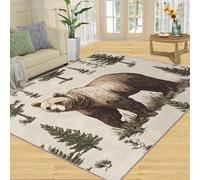 YXQAIED Country Bear Rug for Runner 70x140cm, Pine Trees Hallway Rug, Cabins Farmhouse Home Decor Rugs, Non-Slip Carpet for Living Room Kitchen Bedroom Office Rugs