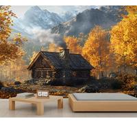 YXQAIED Country Cabin Wallpaper - Autumn Forest Bedroom Wallpaper, Natural Mountain Wallpapers for Living Room, Not Self Adhesive 3D Textured Wall Murals, 350x256cm