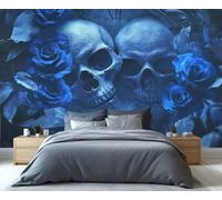 YXQAIED Day of The Dead Wallpaper, Mexican Flower Wallpapers for Living Room, Not Self Adhesive Blue Rose Bedroom Wallpaper, Gothic Skulls Apartment Wall Murals & Room Decor, 260x175cm