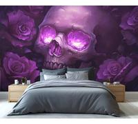 YXQAIED Day of The Dead Wallpaper, Mexico Bedroom Wall Paper, Not Self Adhesive Purple Rose Wallpaper for Living Room, Skulls Apartment Wall Murals & Room Decor, 400x280cm