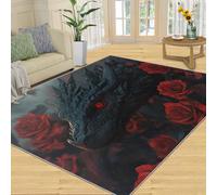 YXQAIED Dragon Rugs for Kitchen Floor, Red Rose Runner Rug 70x140cm, Asian Dragon Hallway Runner Rugs Washable & Non Slip Small Carpet for Home Decor