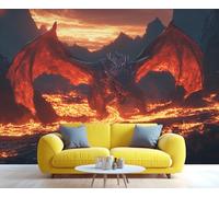 YXQAIED Dragon Wallpaper, Flame Dragon Wallpaper for Bedroom, Fantasy Animals Photo Wallpapers, Western Mythology Large Mural for Living Room, 400x280cm (Not Peel and Stick)