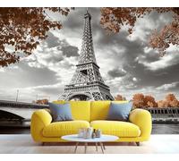 YXQAIED Eiffel Tower Wallpaper, Gray City Bedroom Wall Paper, Not Self Adhesive Paris Wallpaper for Living Room, City View Apartment Wall Murals & Room Decor, 366x254cm