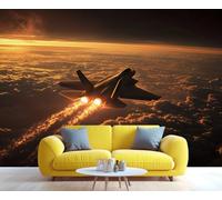 YXQAIED Fighter Jet Wallpaper Sunset Cloud Plane Wall Mural, Military Aircraft Mural Wallpaper for Living Room Bedroom Decor - 3D Photo Wall Art 400x280 cm