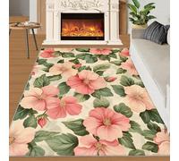 YXQAIED Floral Area Rug, 140x200cm Rustic Flower Printed Rugs, Washable Easy Clean Bedroom Kitchen Pastoral Watercolor Plants Rug, Soft Low Pile Carpet for Living Room