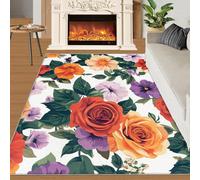 YXQAIED Floral Area Rug 180x200 cm, Watercolor Flower Printed Carpet, Modern Anti-Slip Rugs, Pastoral Plants Carpet, Washable Play Soft Mats, for Nursery Room Playroom Bedroom Decor
