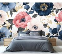 YXQAIED Floral Wallpaper 100x70cm, Peony Rose Bedroom Wallpaper, Watercolor Flowers Photo Wallpapers, Nordic Peony Wall Murals for Living Room Poster Decor (Not Peel and Stick)
